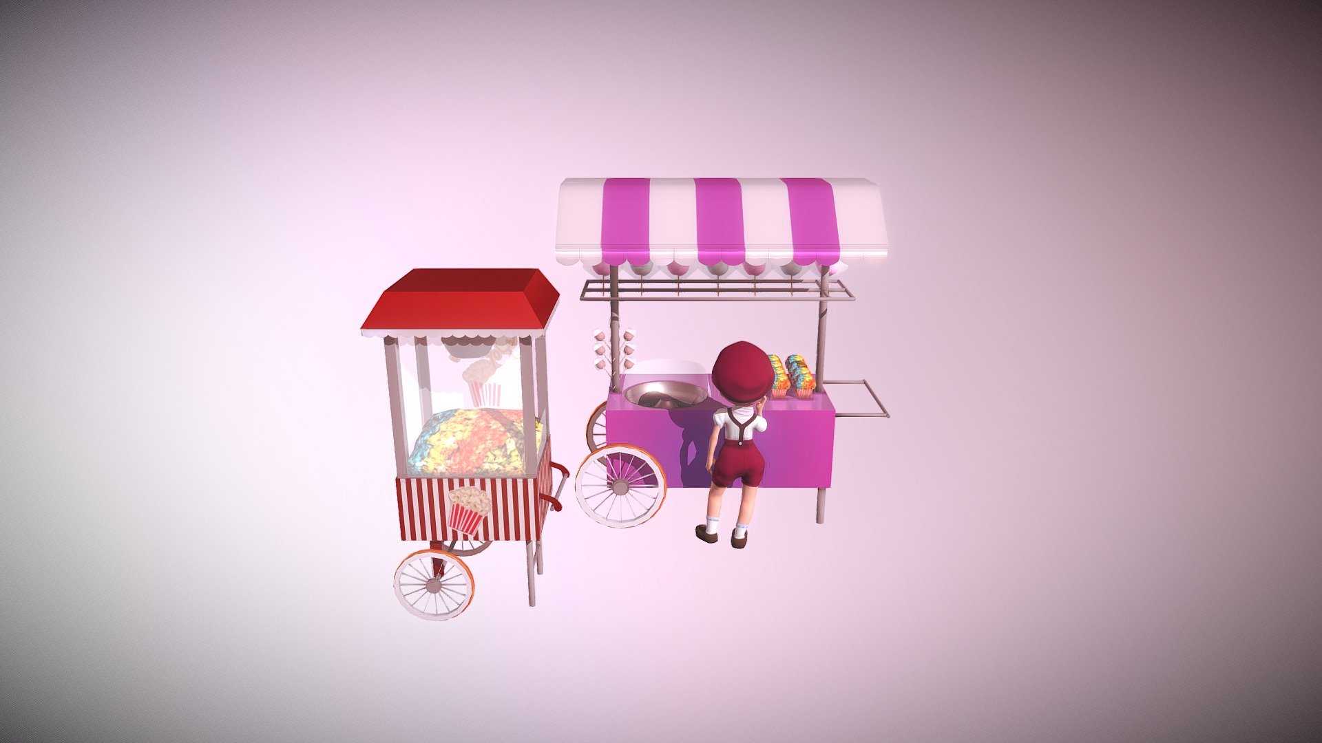 Cotton candy and popcorn 3d model