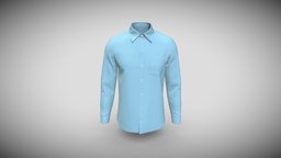 Mens Long Sleeve Slim Fit Blue Shirt