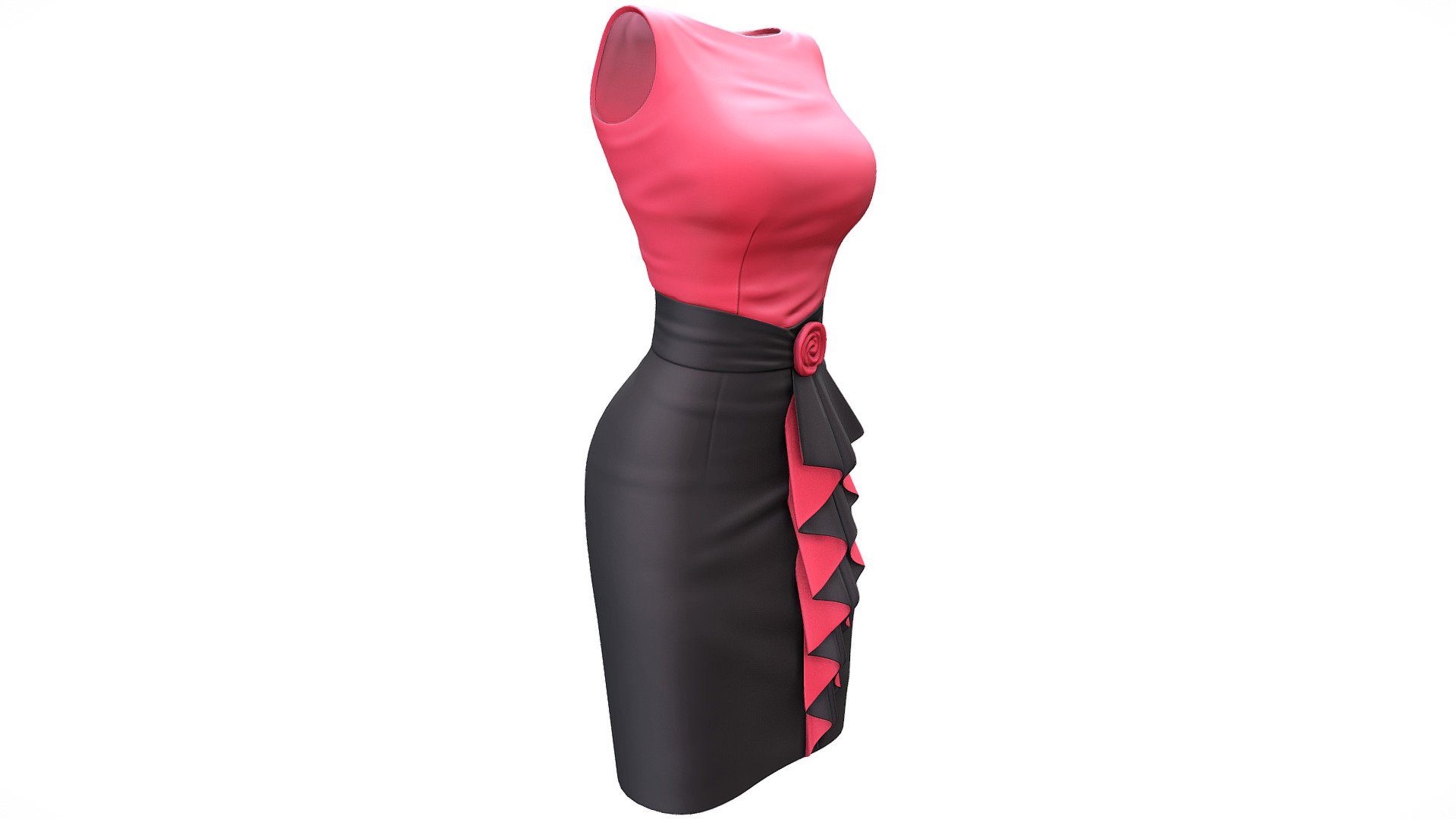 Front Ruffles Pencil Skirt Sleevless Top Dress 3d model