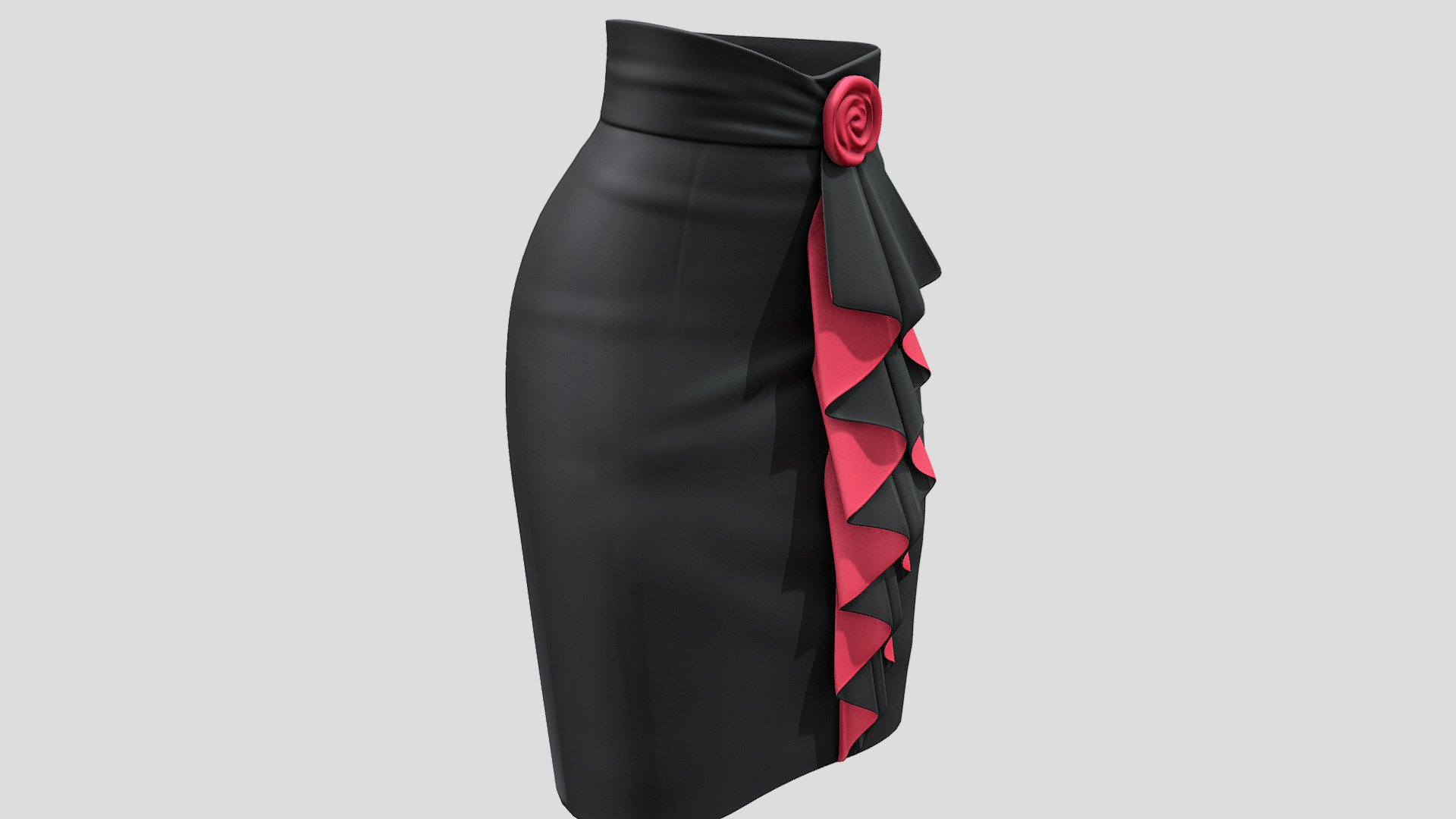 Cascade Ruffle Deatail Black Pencil Skirt 3d model