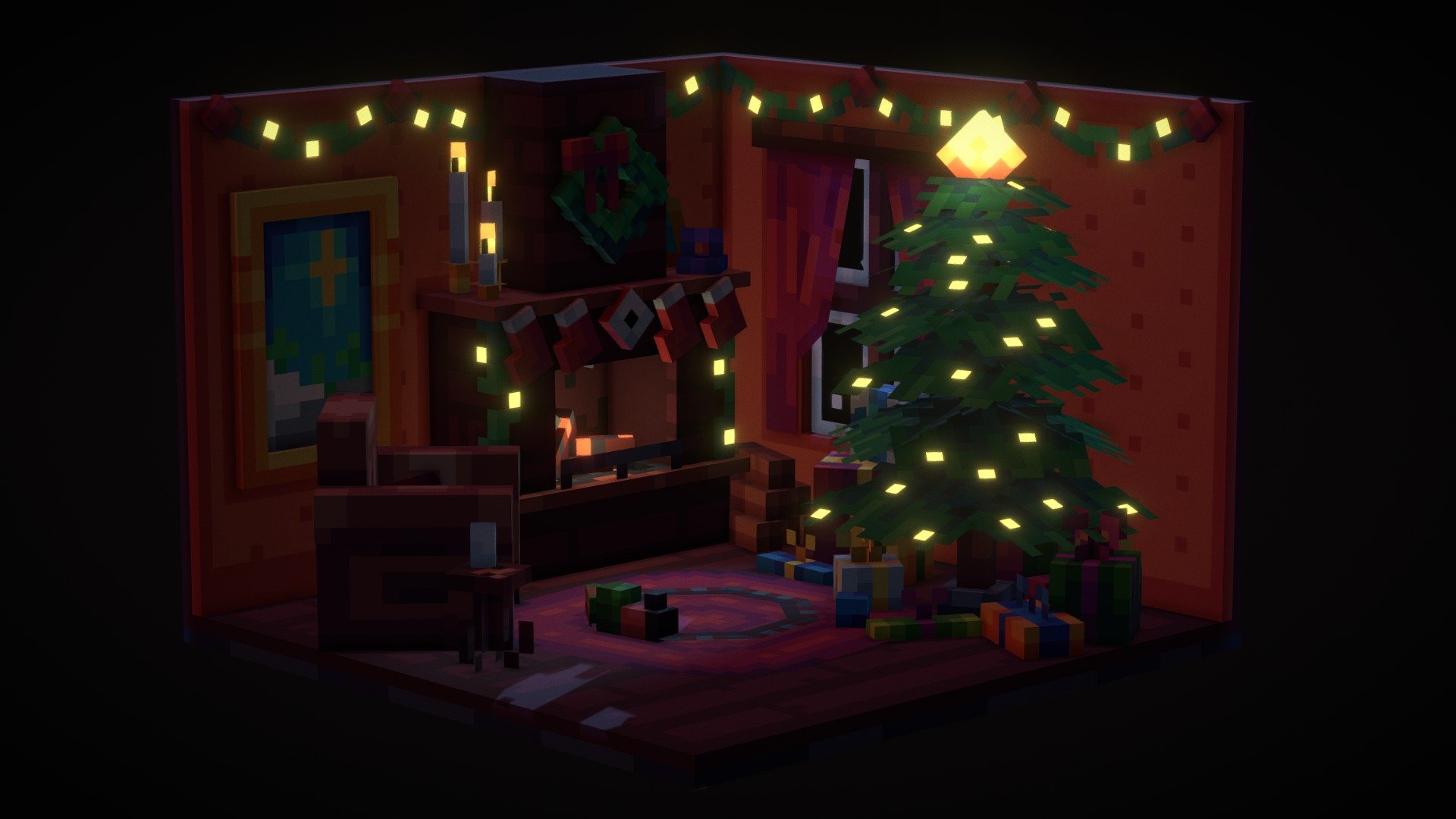 Cliché Christmas Scene 3d model