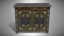 Painted folk cupboard (low cabinet)