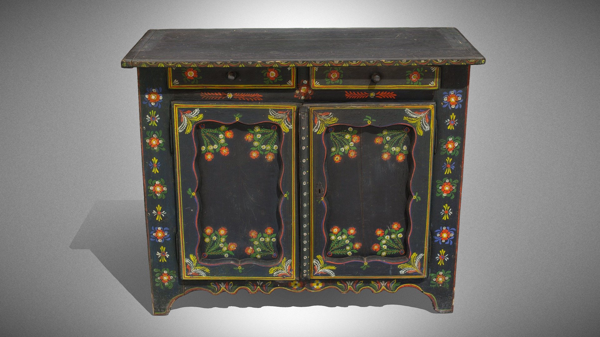 Painted folk cupboard (low cabinet) 3d model