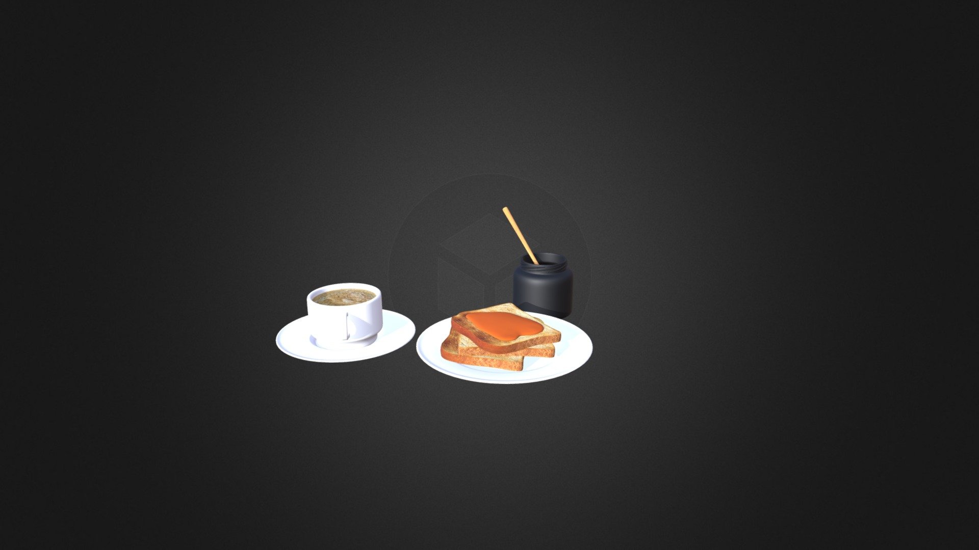 Toast with Honey and Coffee 3d model