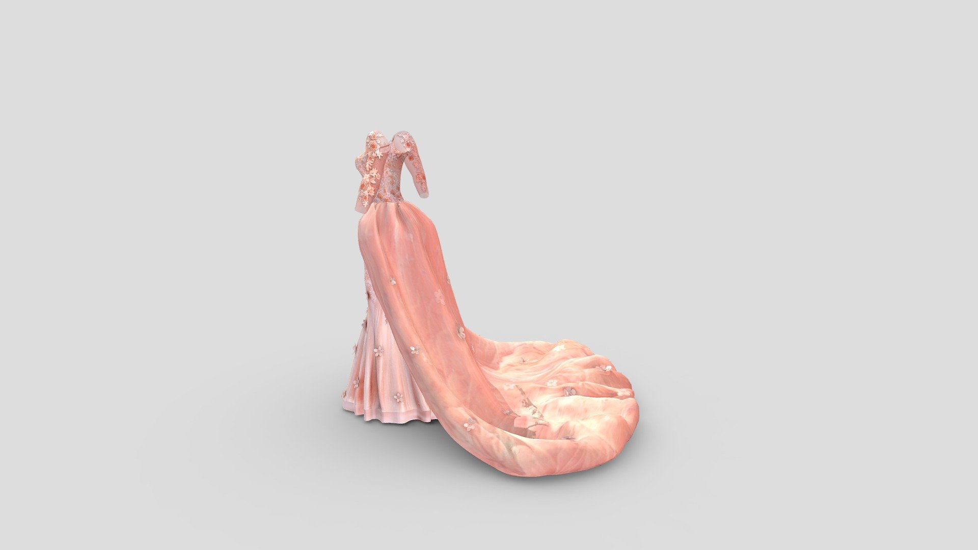 Peach Prom Dress With Train 3d model