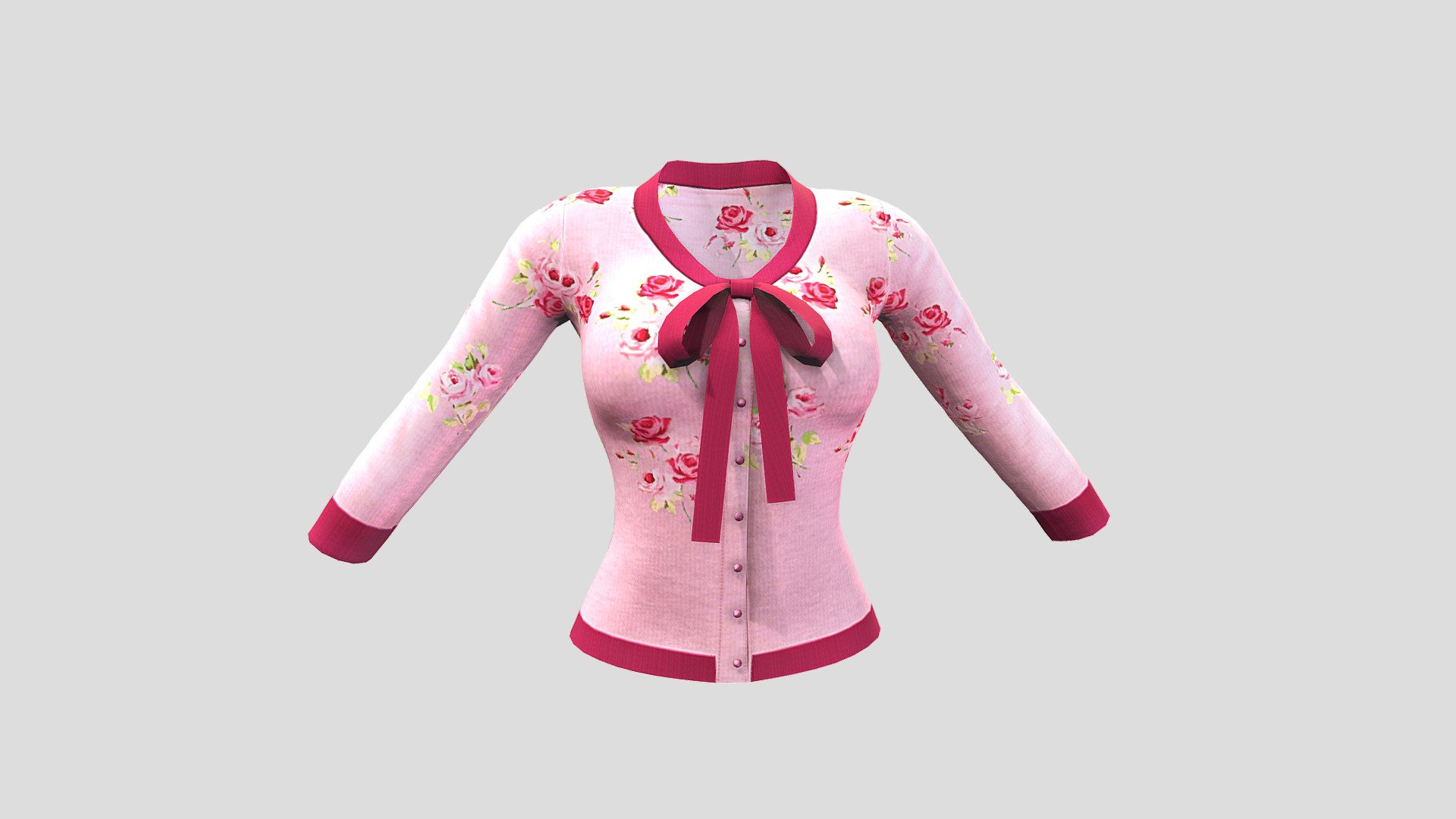 Buttoned Up Cute Bow Front Female Cardigan 3d model