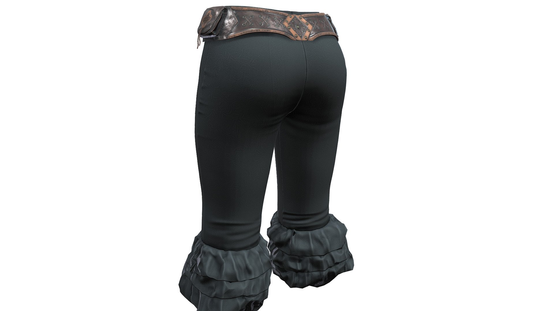 Female Ruffled Bottom Capri Pant With Belt 3d model