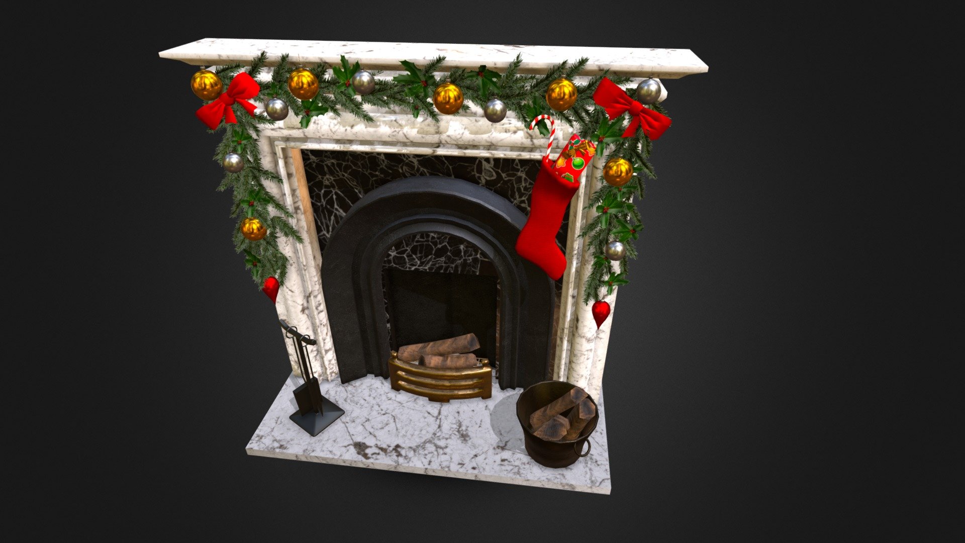 christmas fireplace 3d model