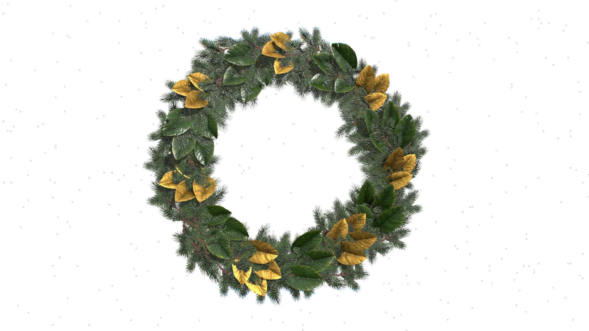 Christmas Wreath With Golden Leaves 3d model