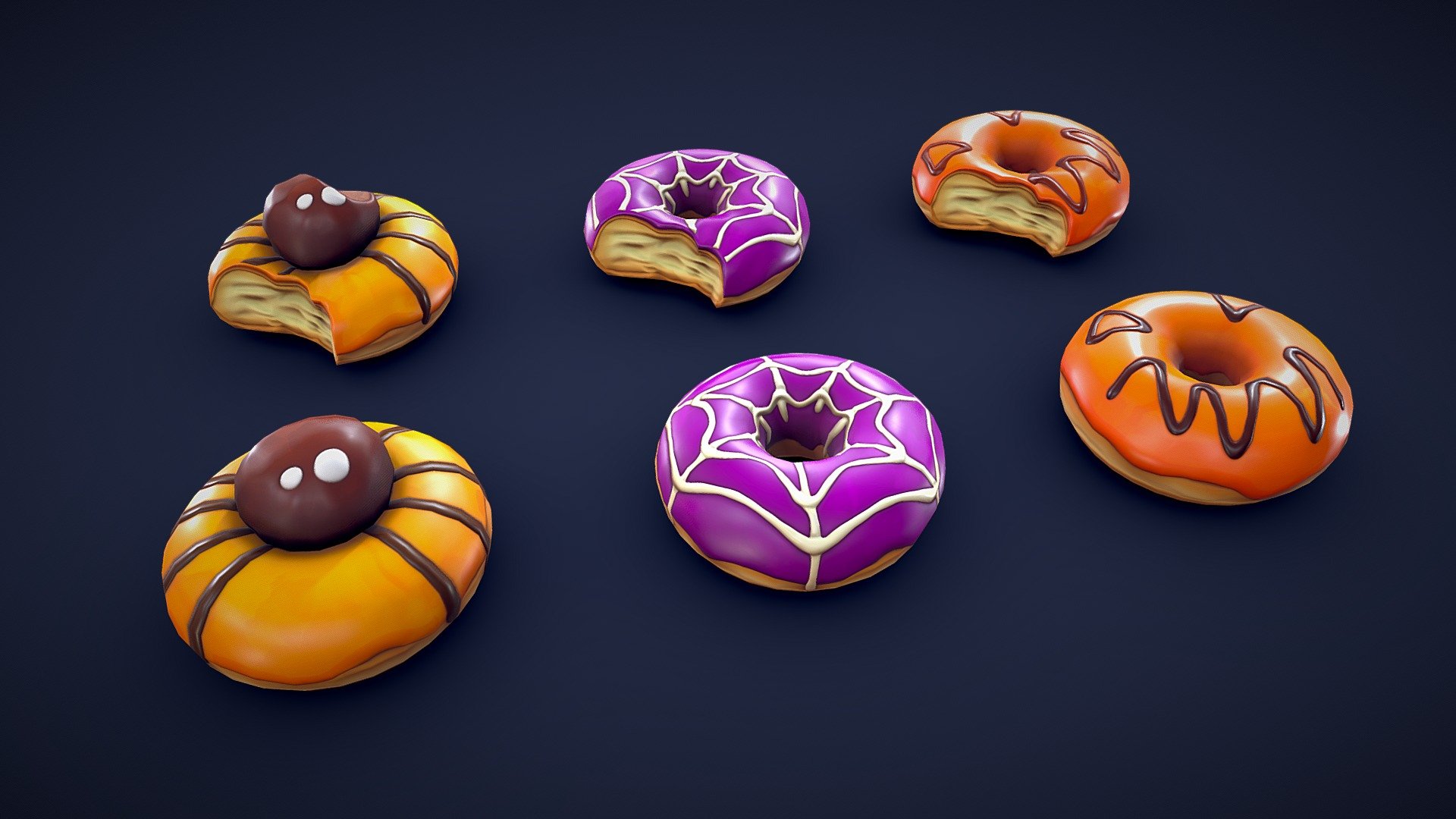 Stylized Halloween Donuts 3d model