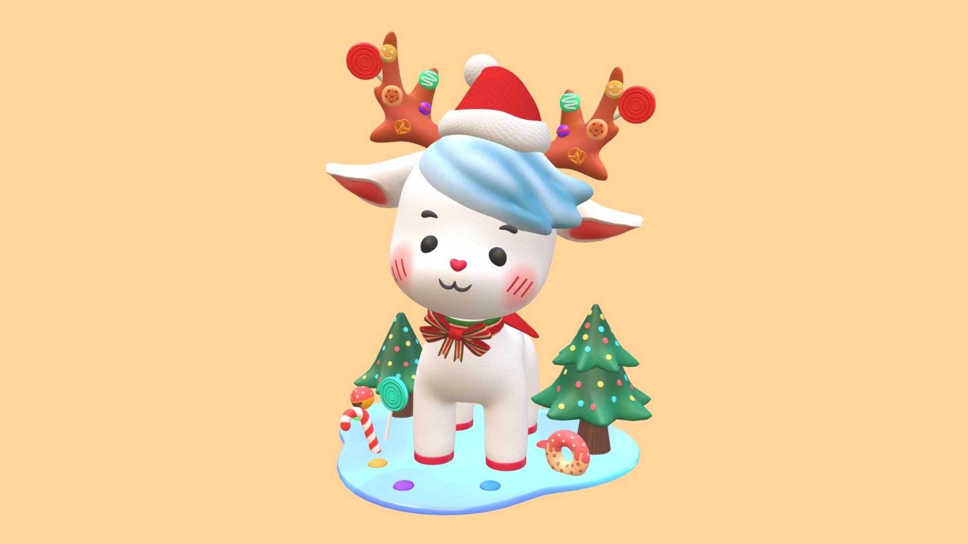 Christmas cute reindeer 3d model