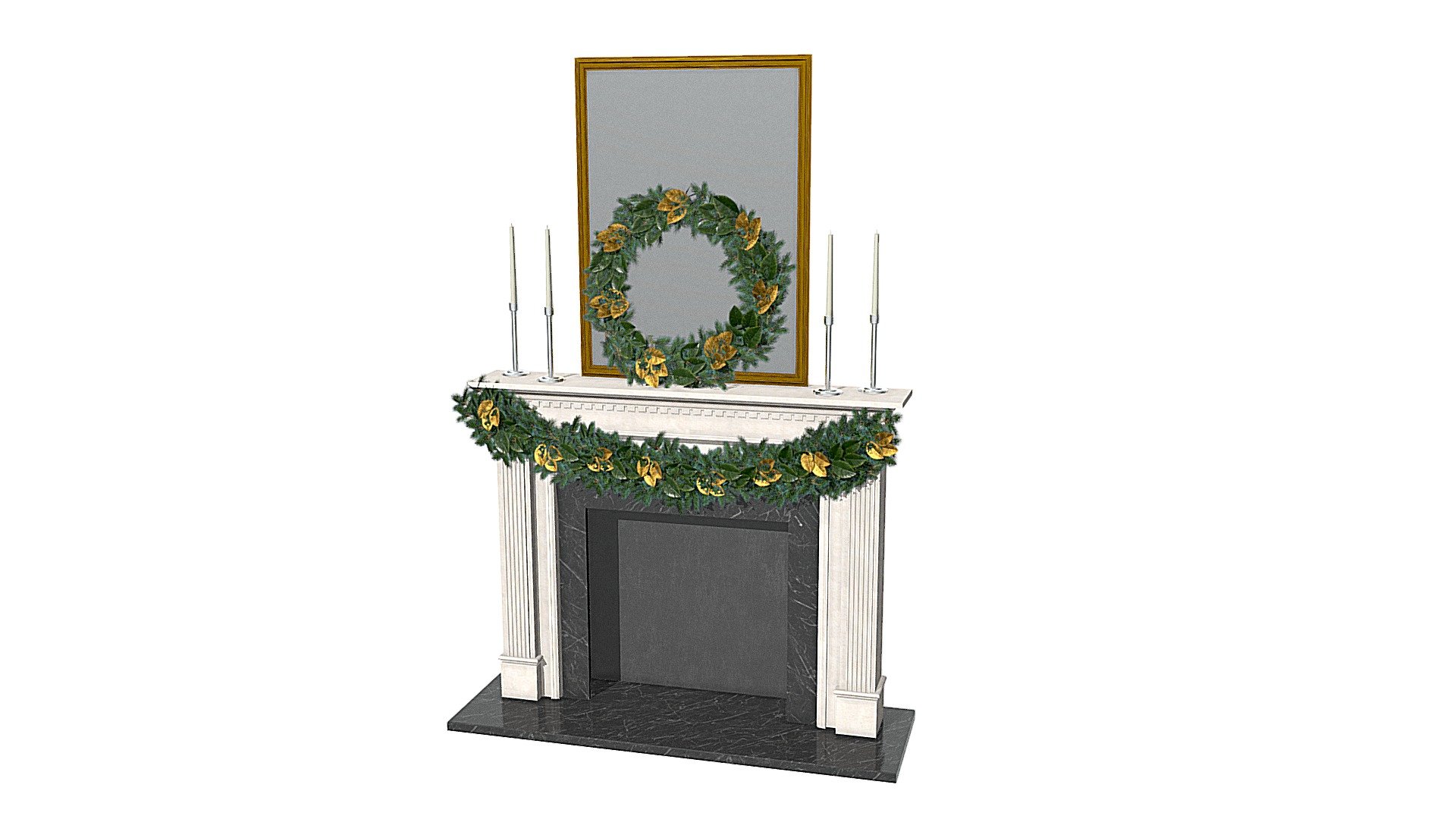 Christmas Fireplace Mantel 3d model