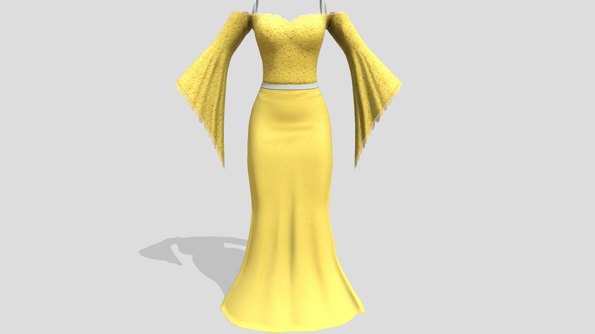 Golden Elegance Sunlit Winged Gown 3d model