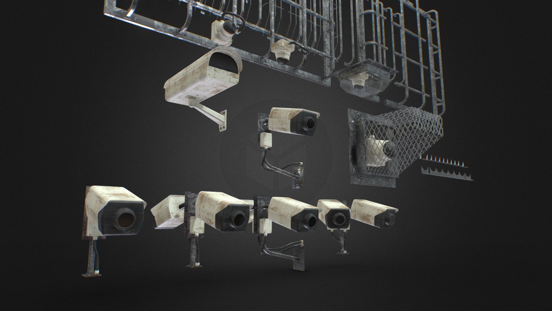 Security CCTV  Cameras Burglar bars Cages 3d model