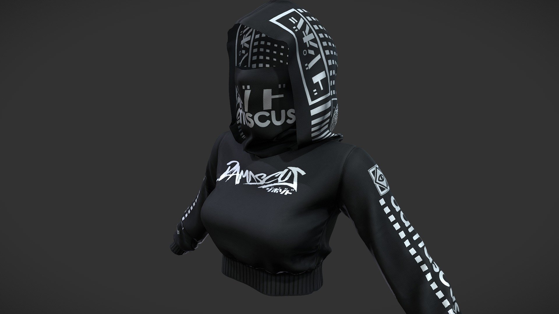 Female Hoode Crop Tracksuit Top With Mouth Mask 3d model