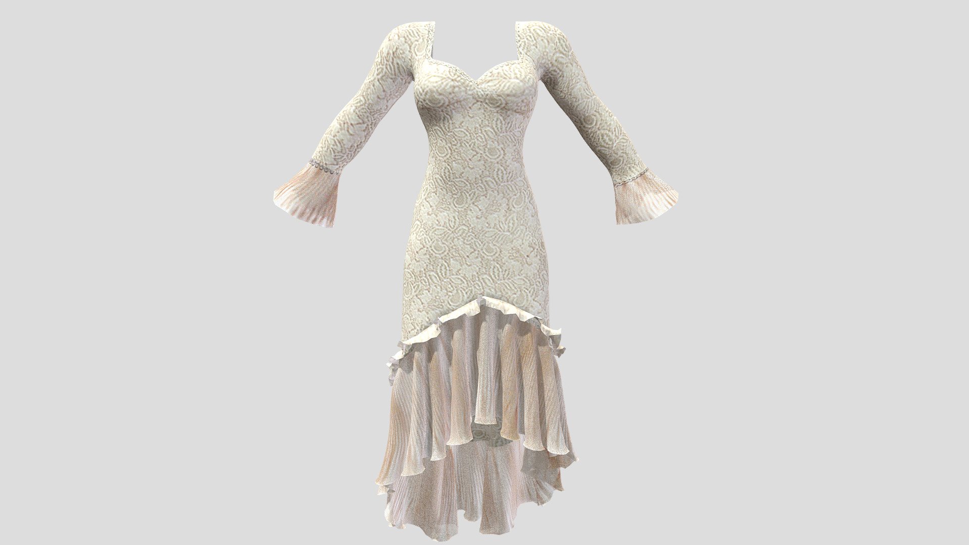 Female Edwardian Lace Swan Dress 3d model