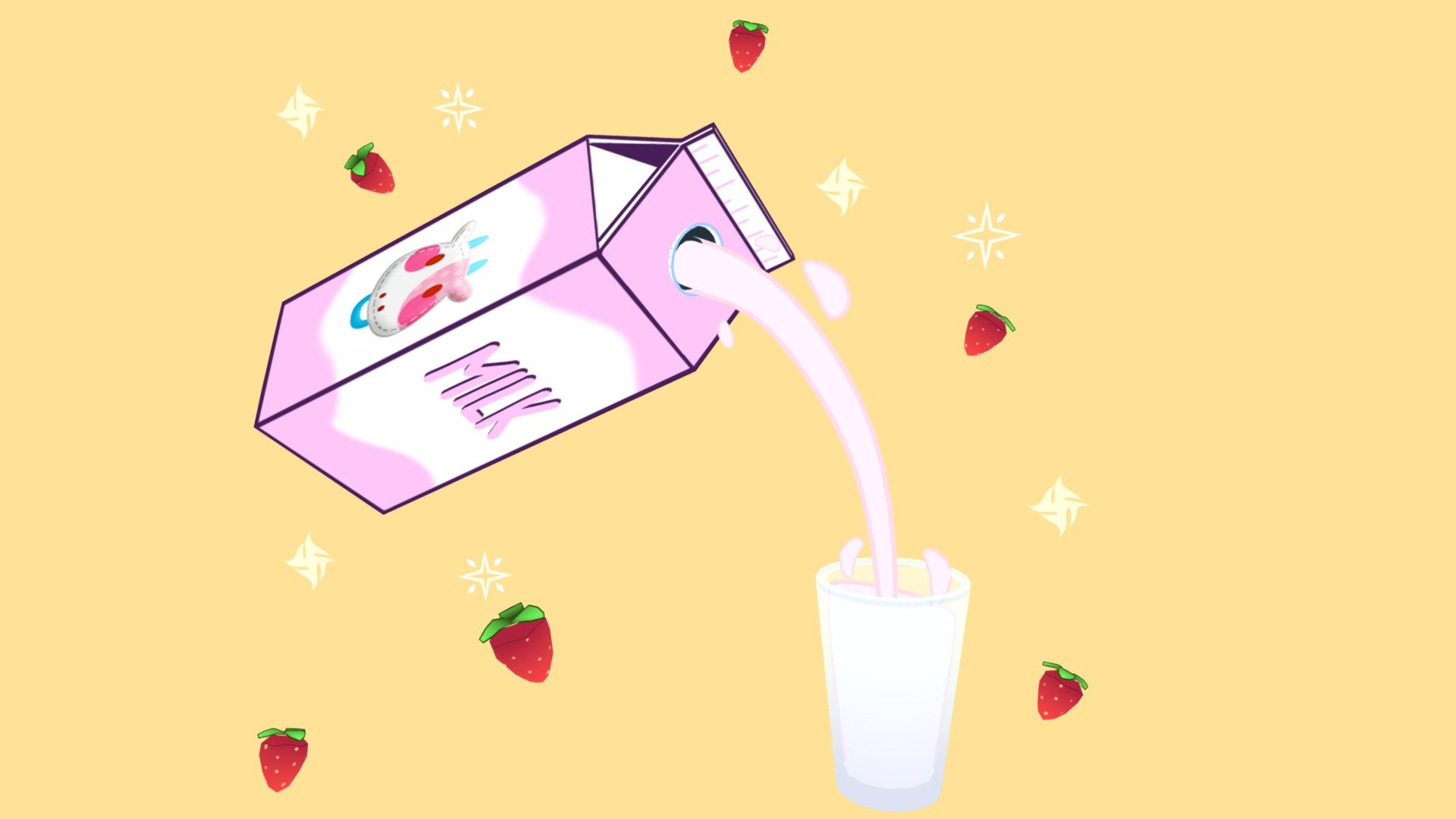 Cute Strawberry Milk 3d model