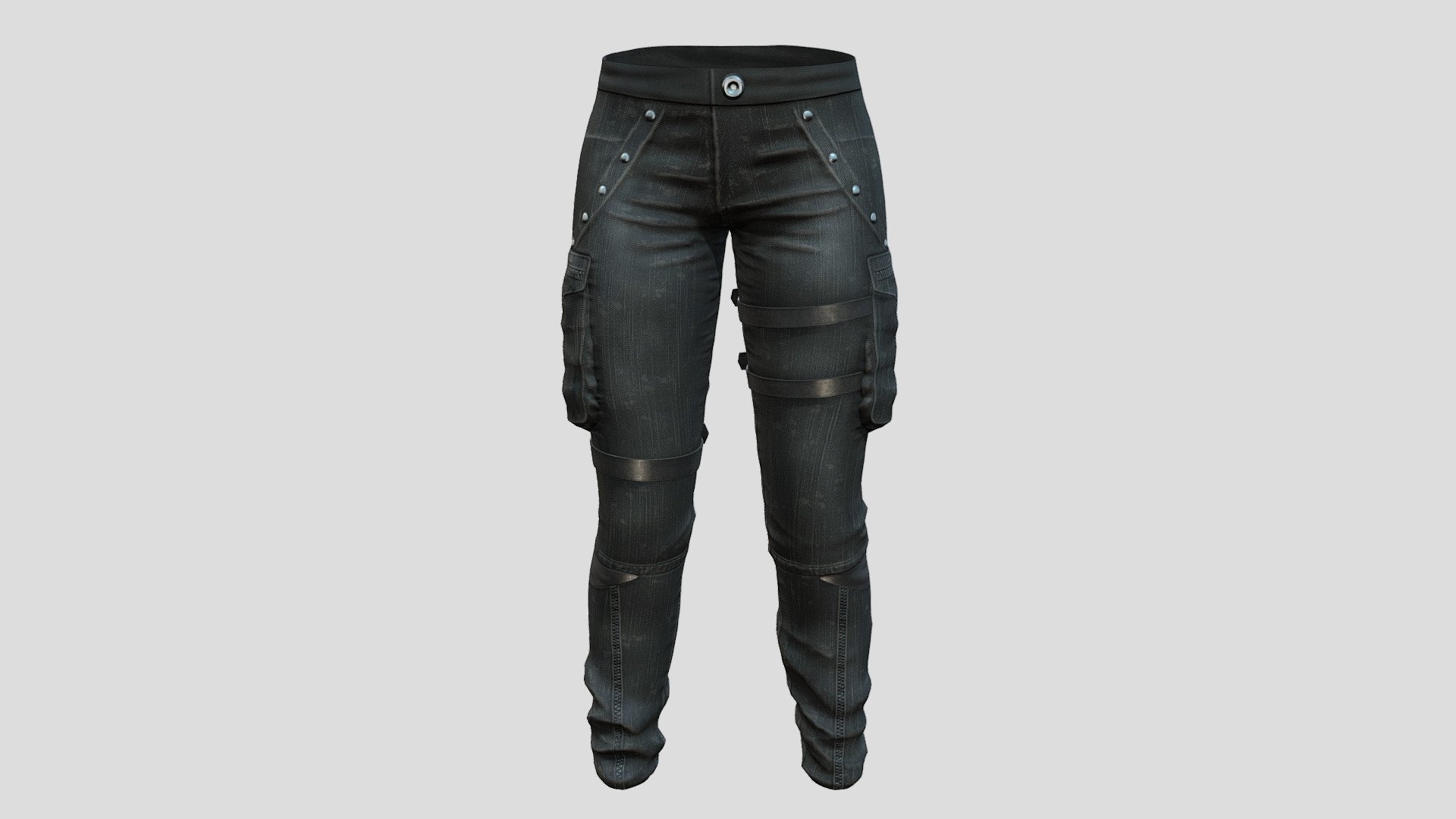 Female Denim Pants With Straps And Side Pockets 3d model