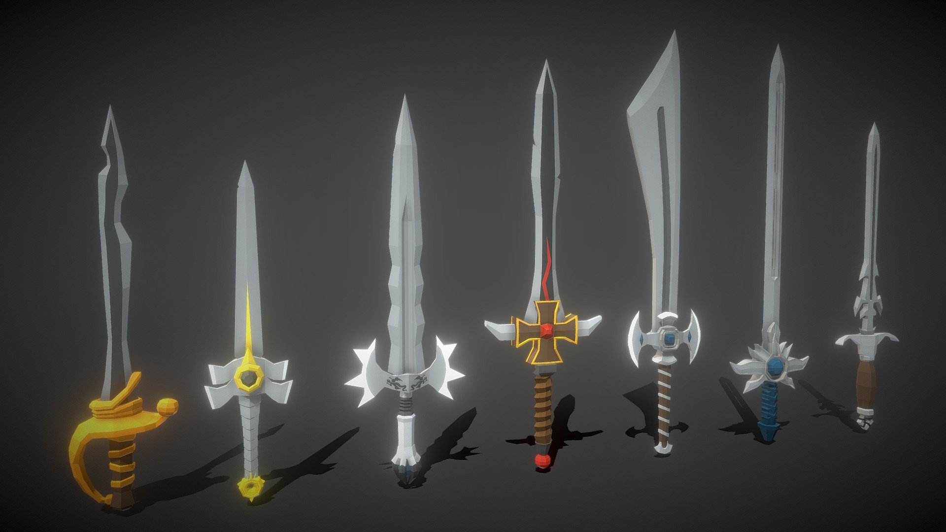 Free Stylized Low Poly Swords 3d model