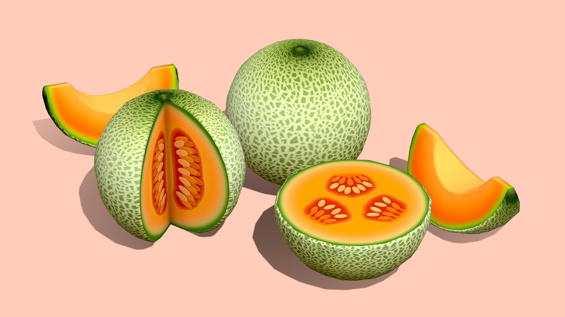 Cartoon Cantaloupe Melons 3d model