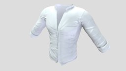 Mens Tucked In Collarless White Shirt