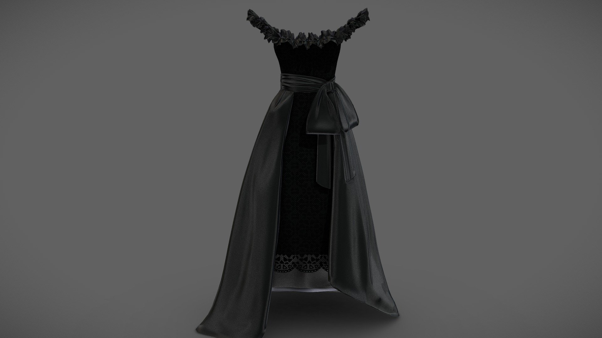 Off-Shoulder High-Low Black Evening Gown 3d model