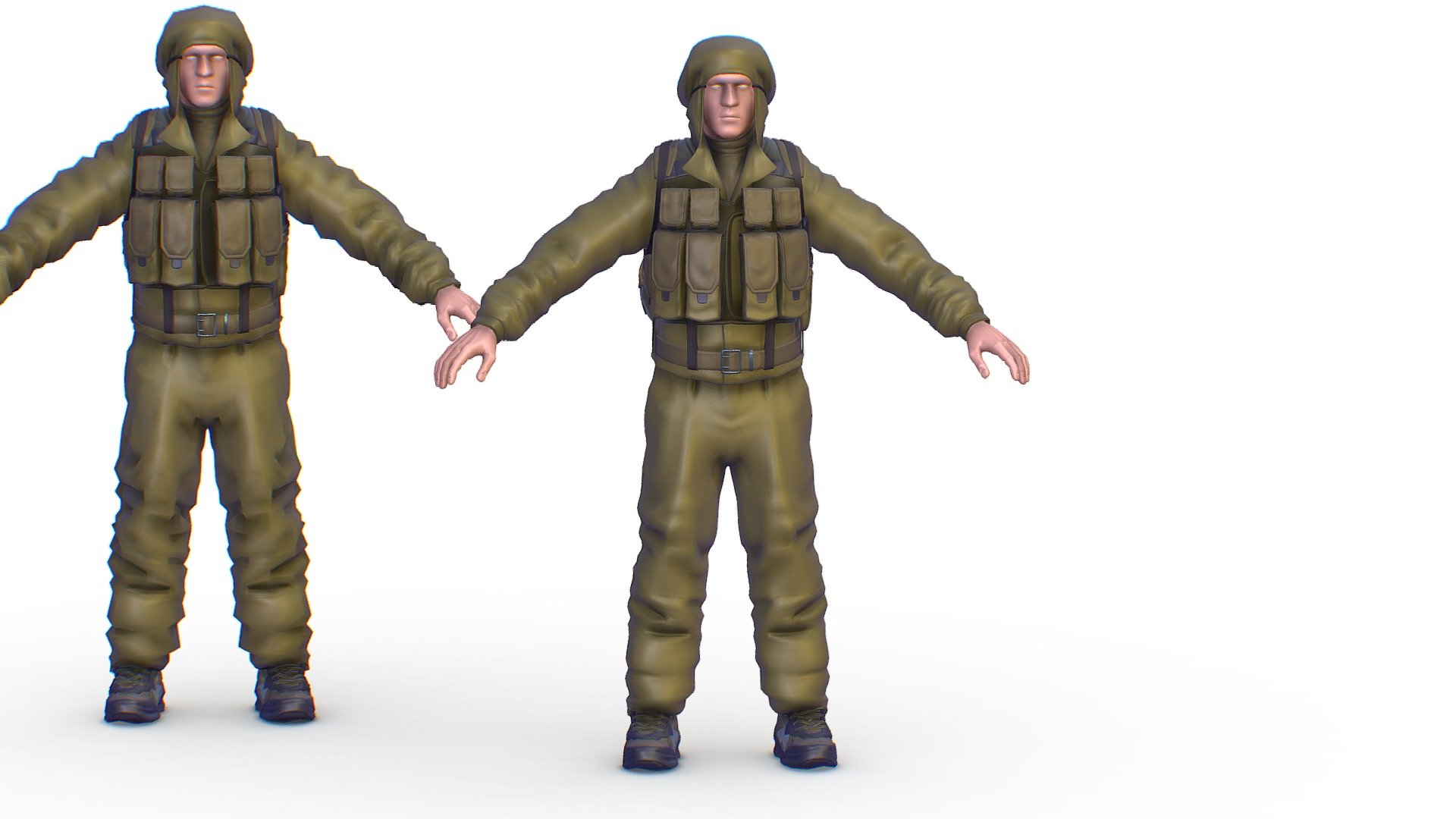 High Poly Subdivision Man Old USSR Soldier 3d model