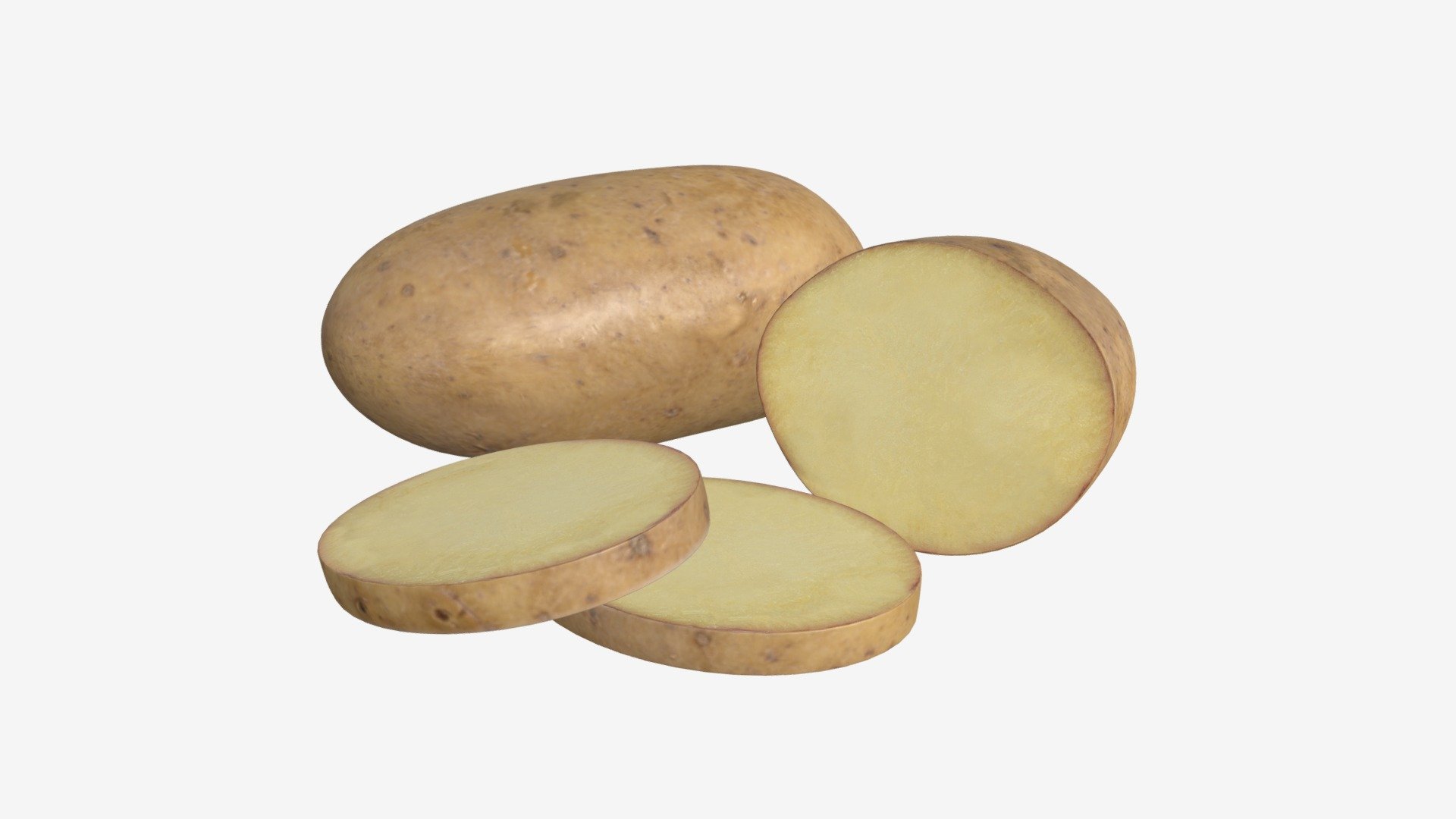 Potato whole half and slices 3d model