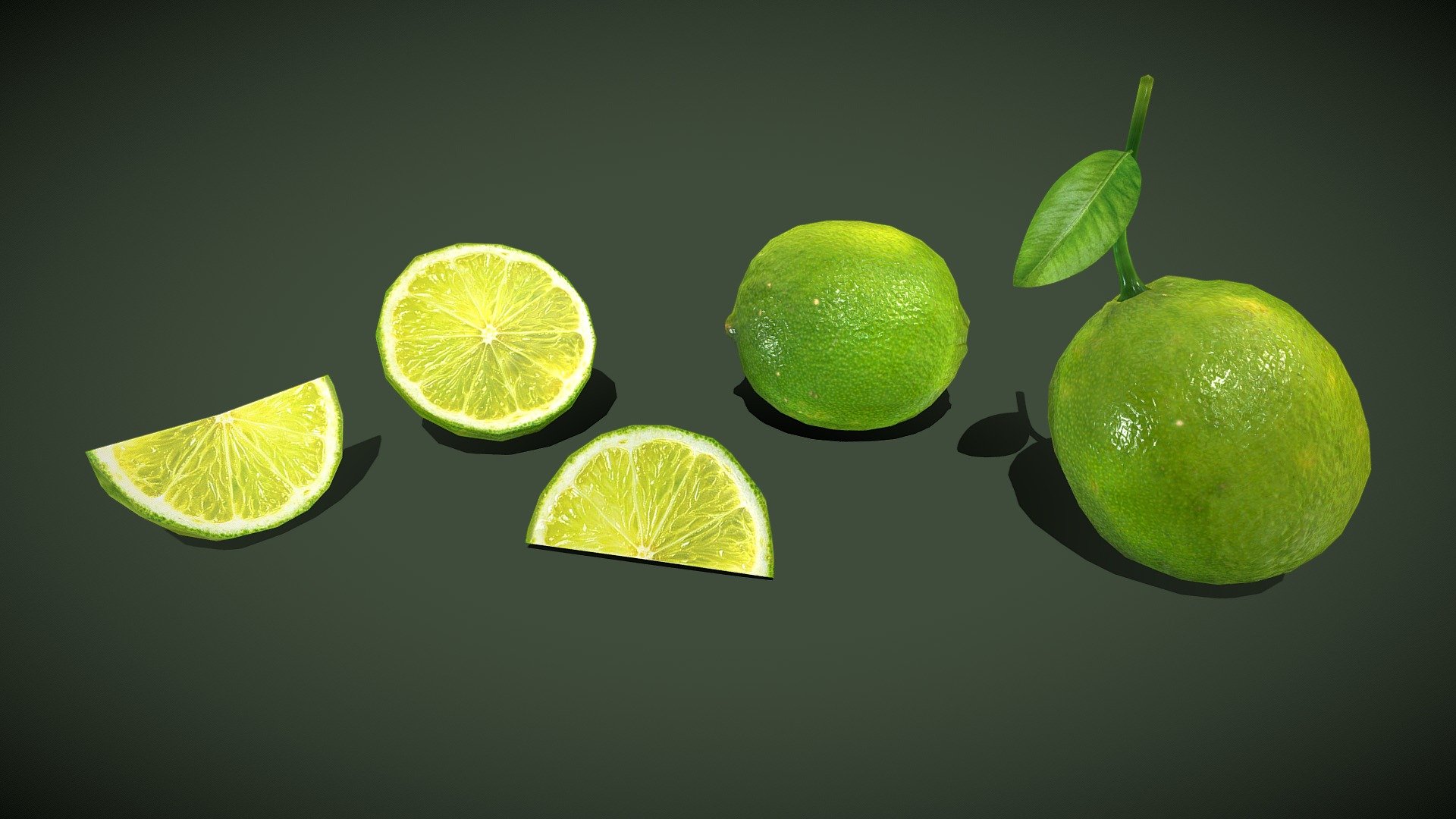 Lemon Fruit Sliced With Leaf 3d model