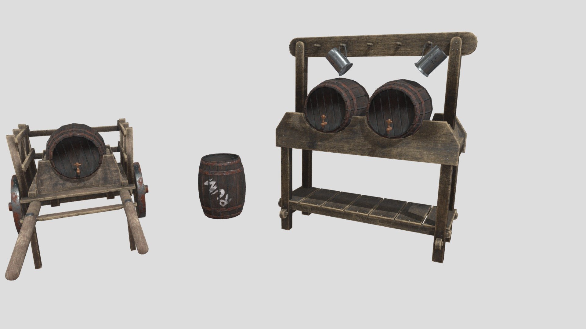 Barrel stand with barrel cart 3d model