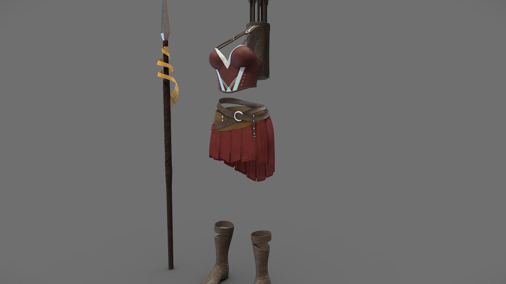 Female Ancient Warrior Full Outfit And Weapons 3d model