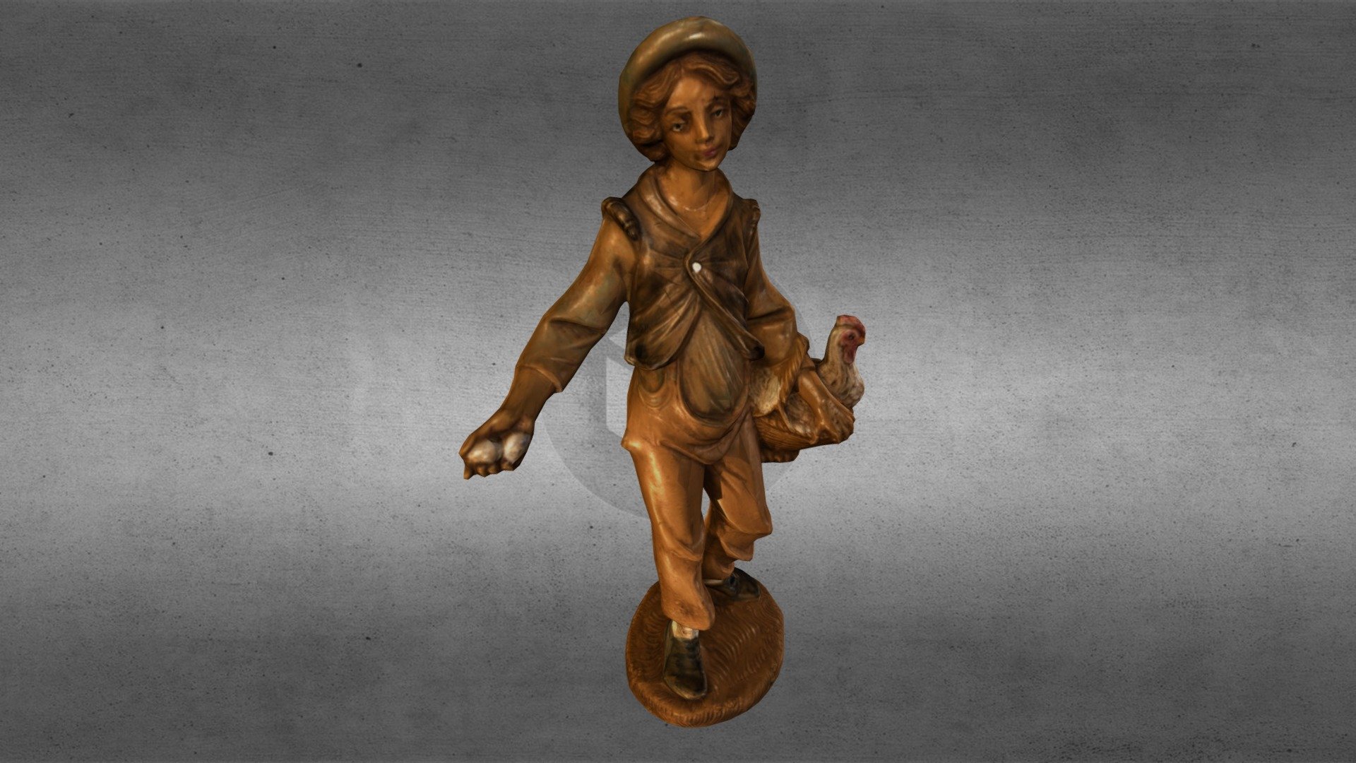 Boy with chicken in basket 3d model