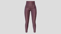 Female High Waist Maroon Leather Pants