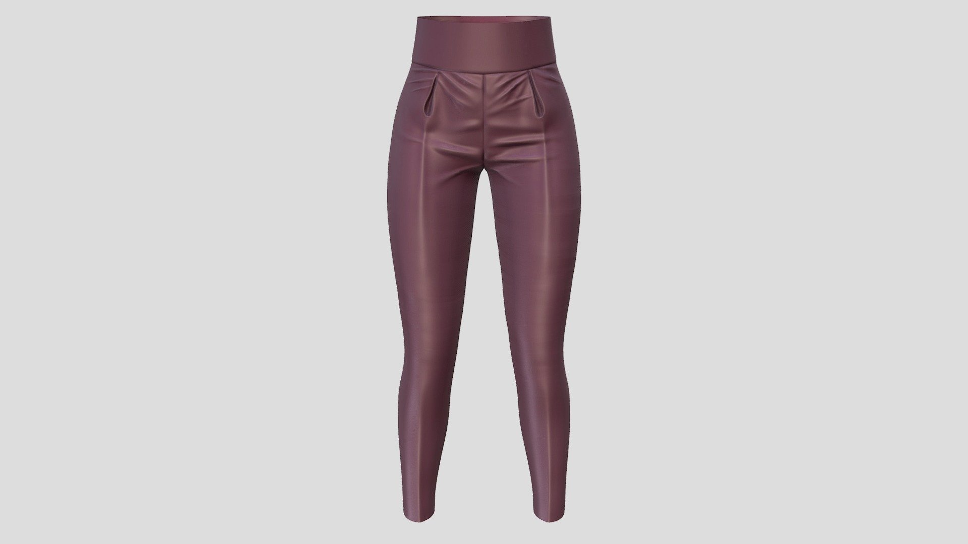 Female High Waist Maroon Leather Pants 3d model