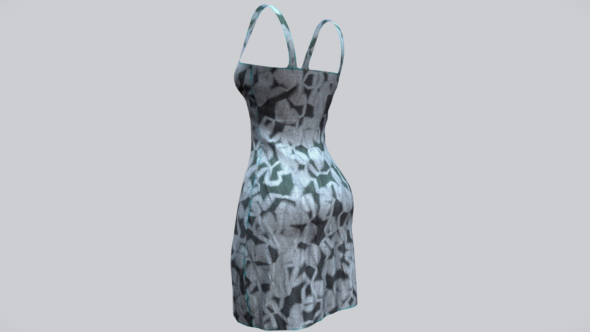 Female Floral Short Dress With Straps 3d model