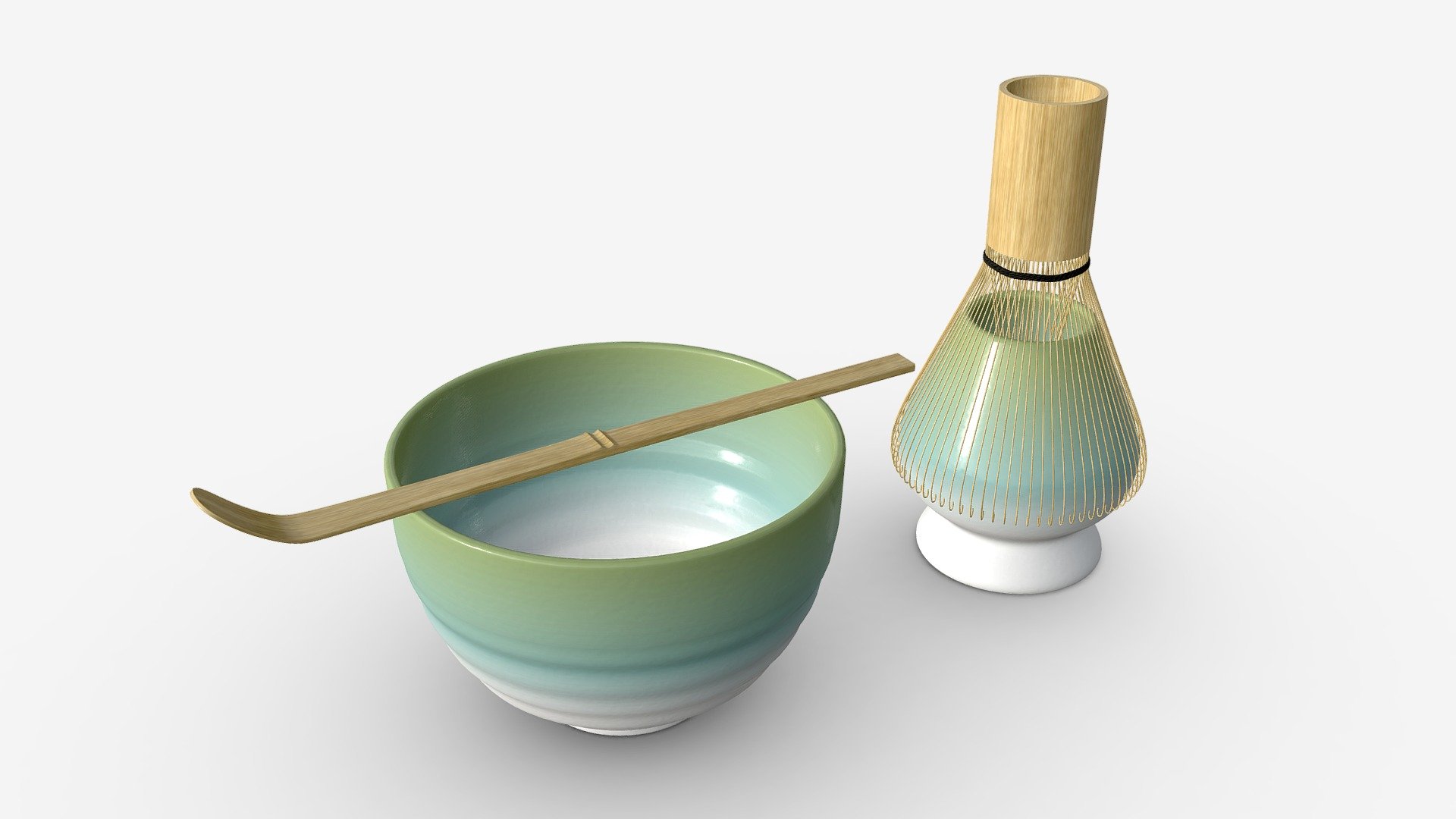 Matcha Tea Set Bowl Whisk Spoon 3d model