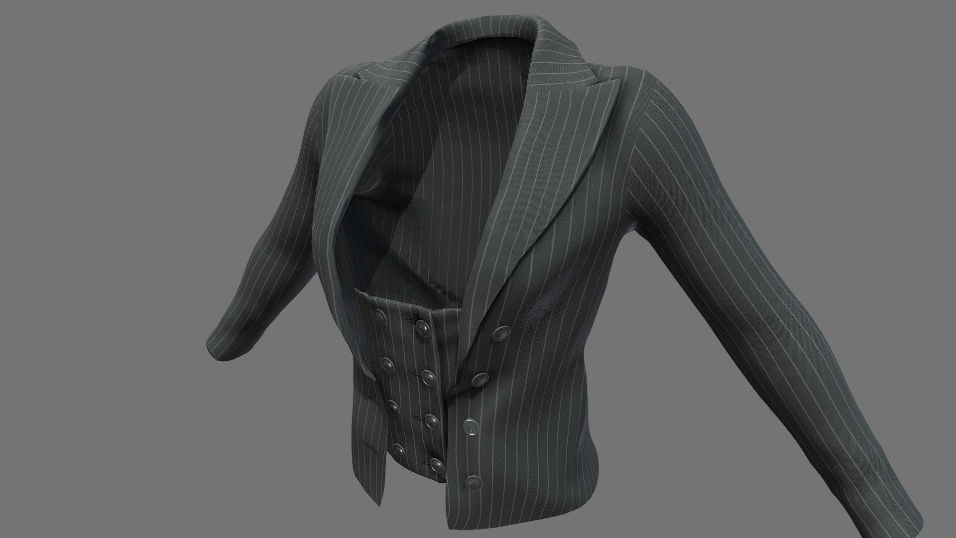 Female Striped Business Jacket With Waistcoat 3d model