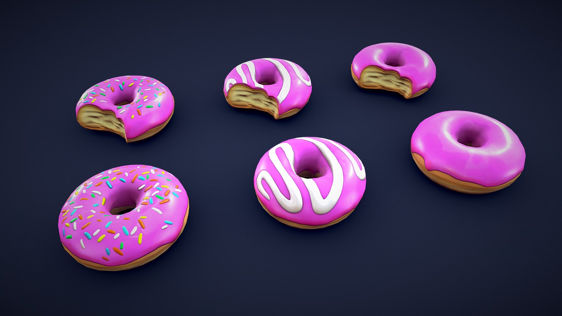 Stylized Pink Donuts 3d model