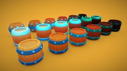 Pack of Cartoon Wooden Barrels