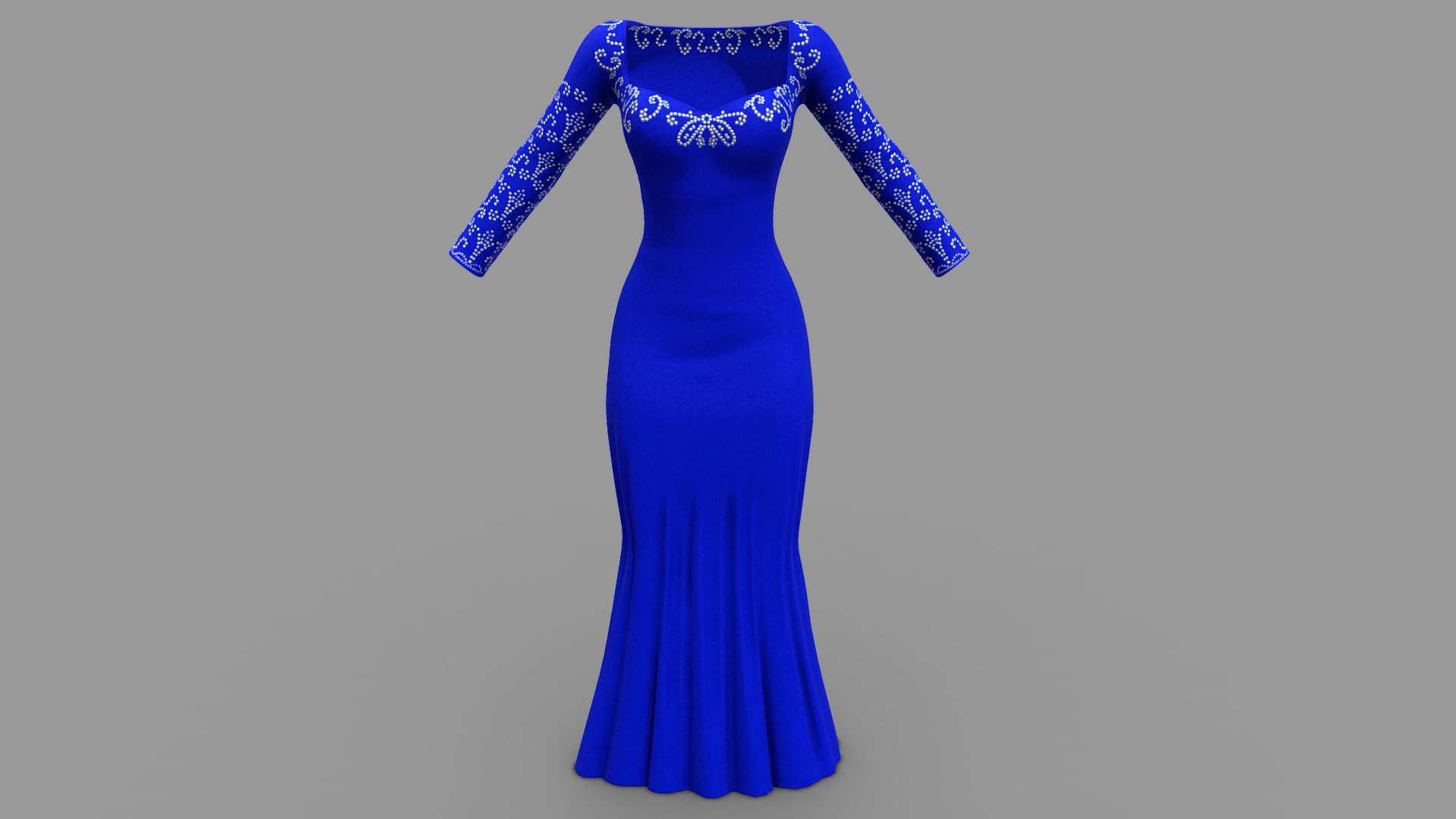 Female Elegant Royal Blue Evening Dress 3d model