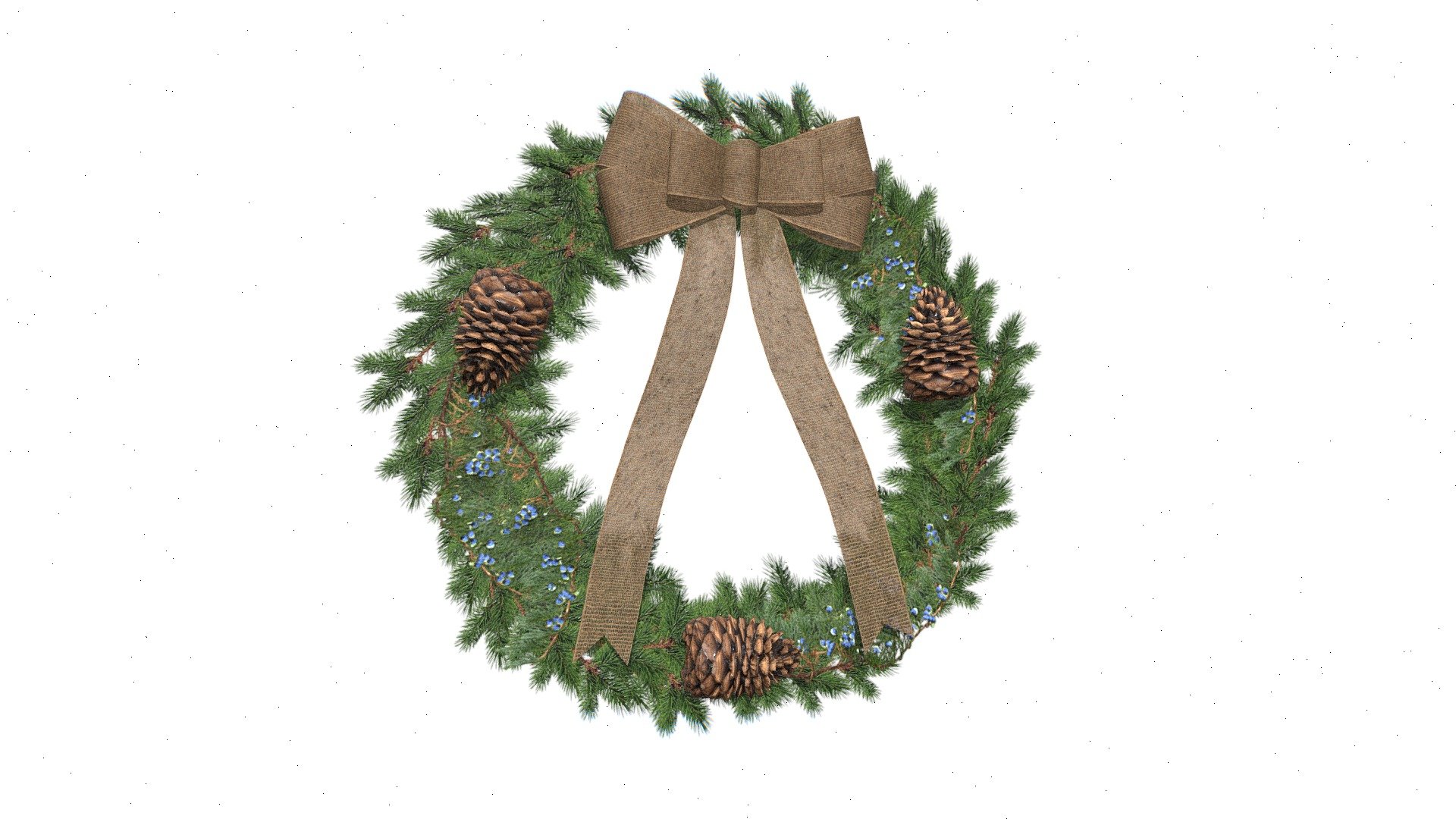 Christmas Wreath With Ribbon And Pine Cones 3d model