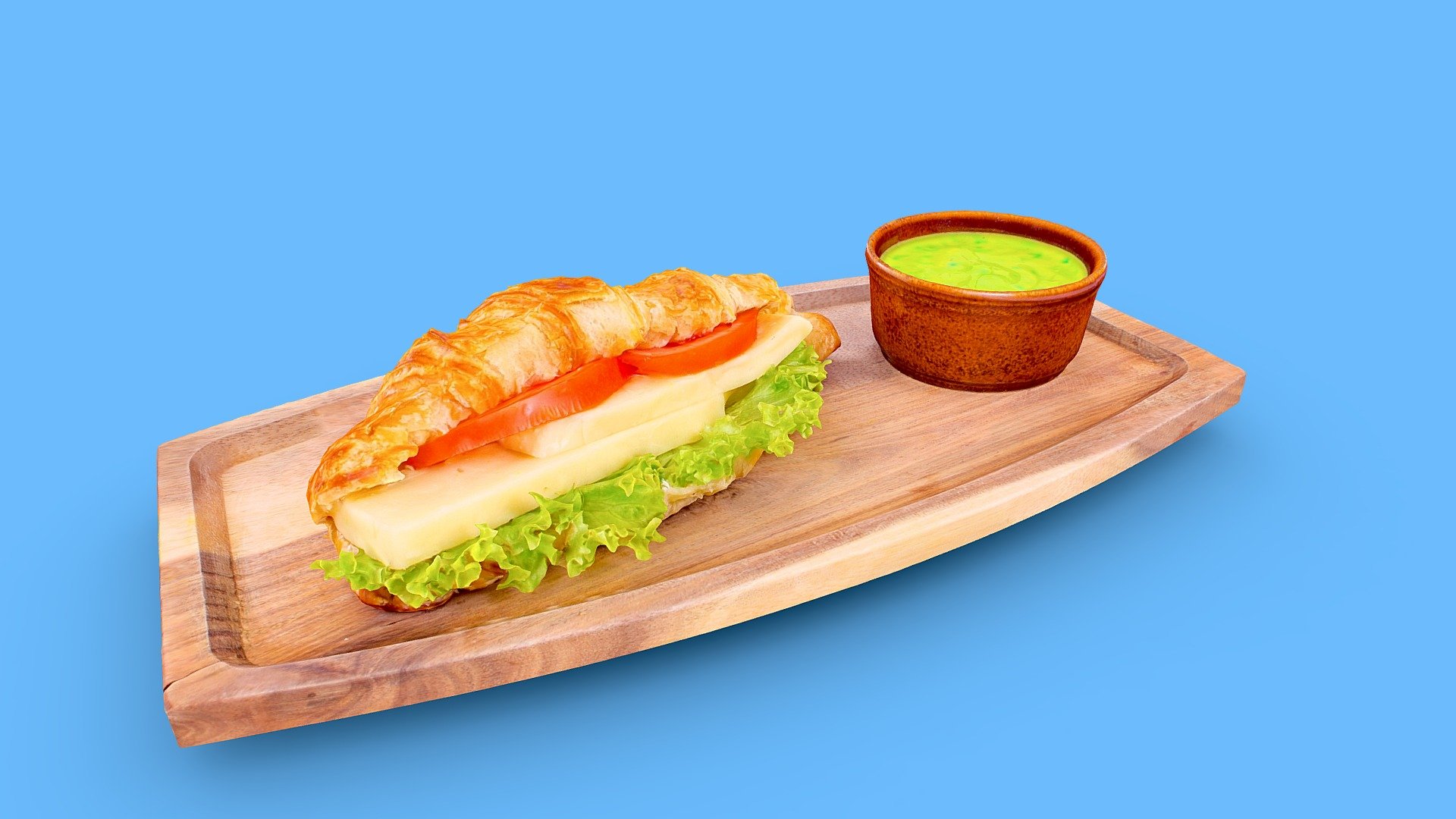 Croissant with Cheese Salad Tomato for AR menu 3d model