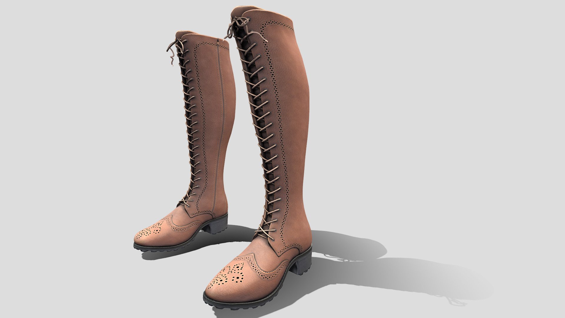 Female Lace-Up Knee-High Oxford Boots 3d model