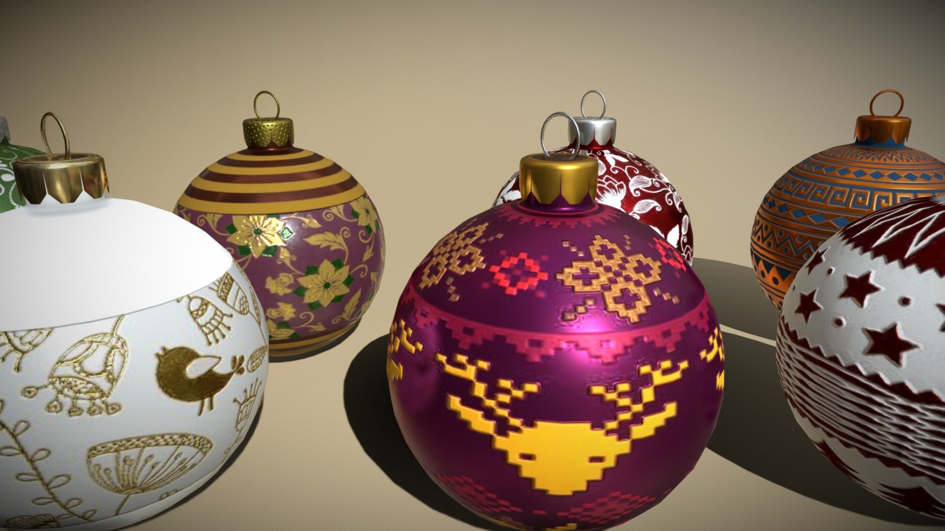 Christmas Baubles 3D Model 3d model