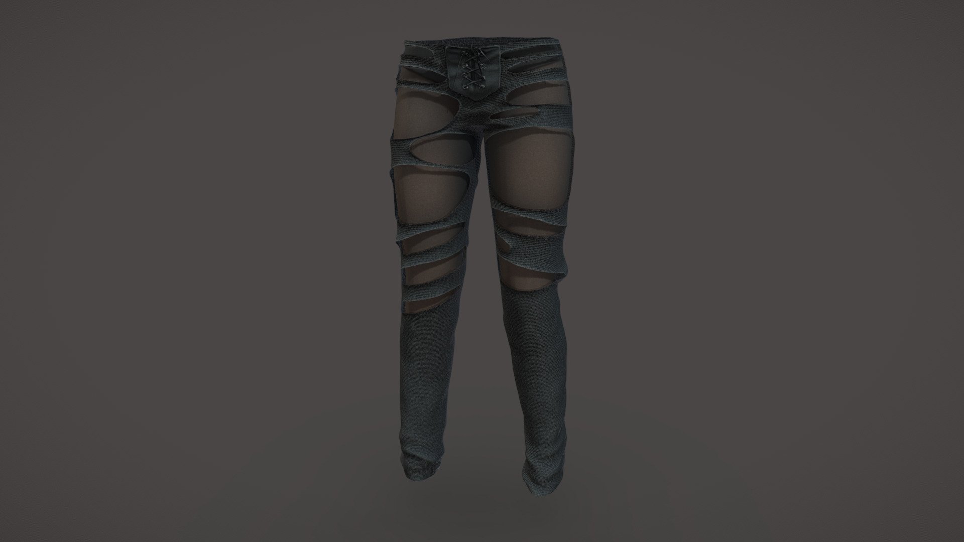 Female Ripped Denim Pants With Stockings 3d model