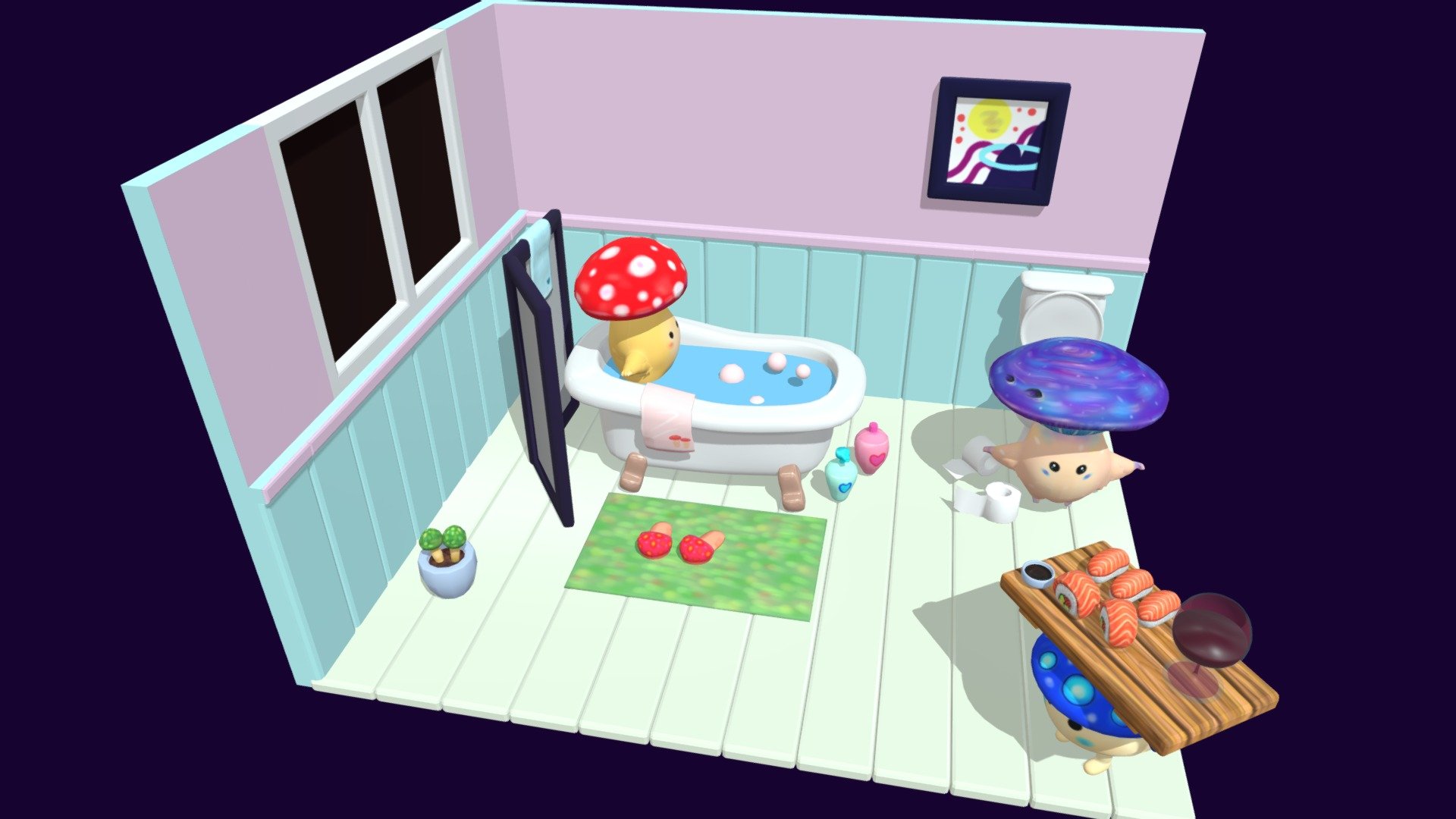 Mushroom Fairies are in Washroom (Rigged) 3d model