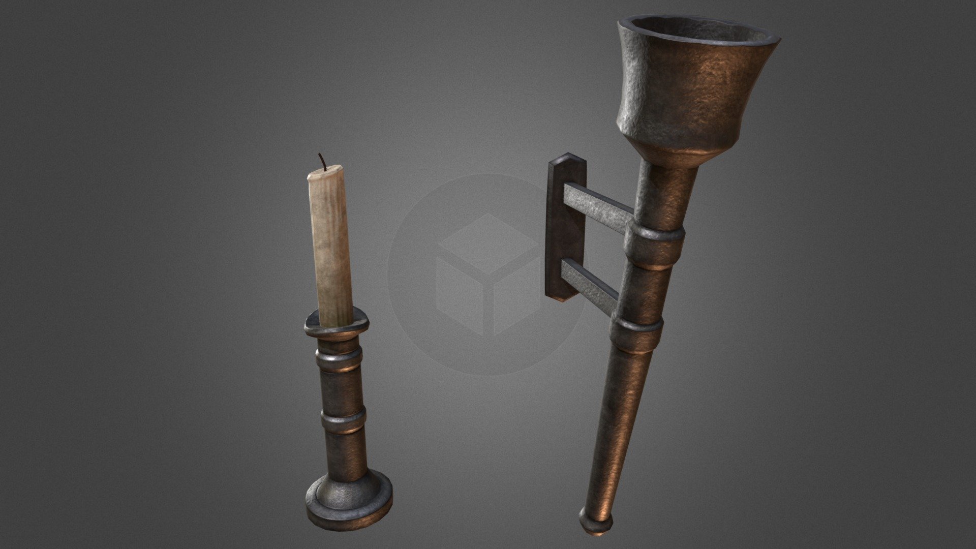 Candle and torch 3d model