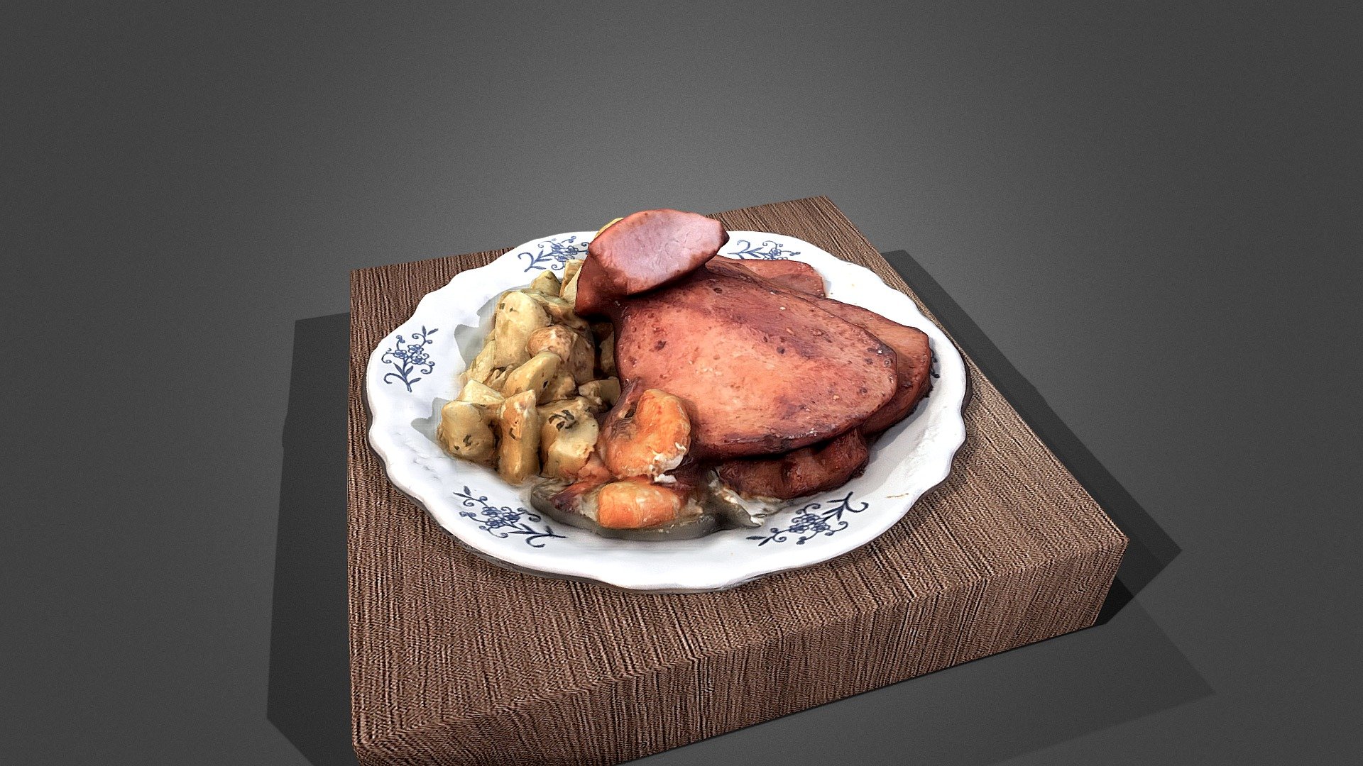 dish pork ham food rice vegetables cerdo jamon 3d model