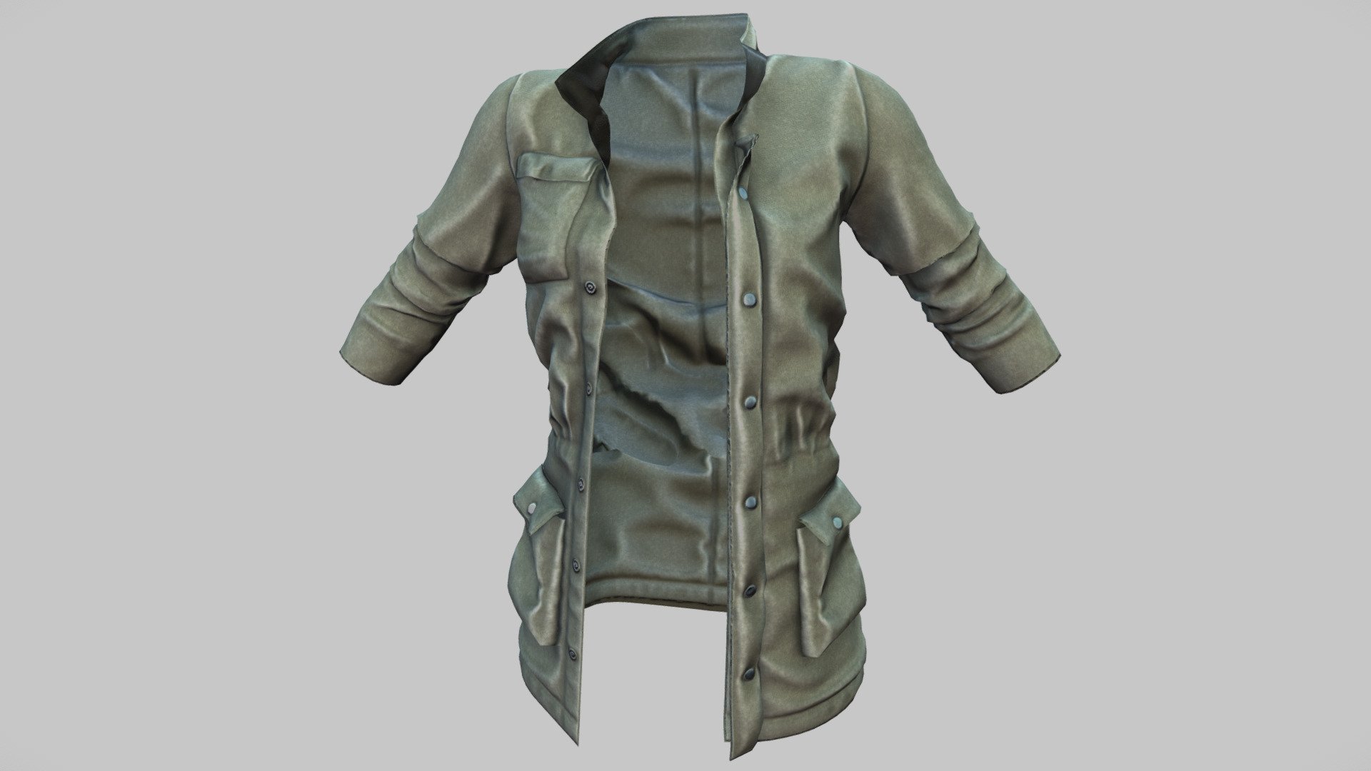 Female Open Front Khaki Coat 3d model