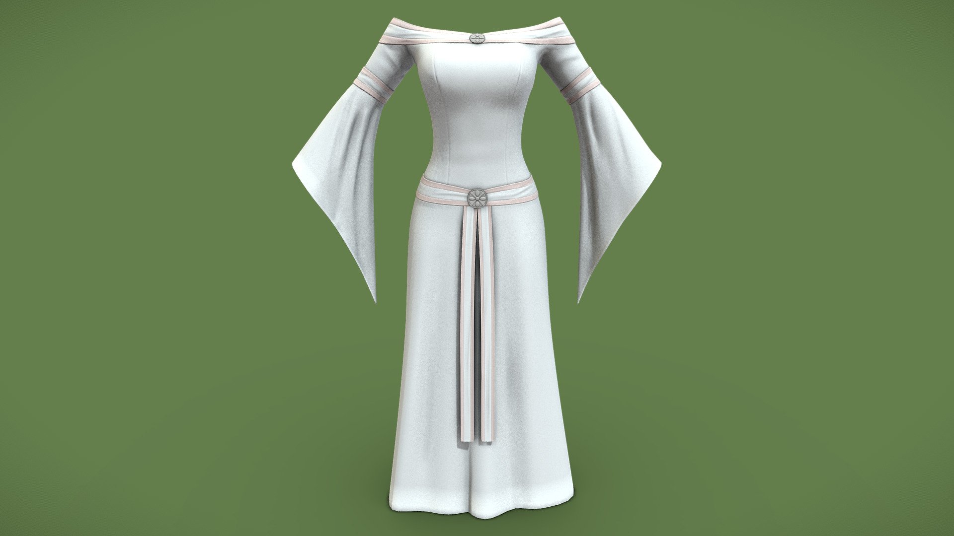 Female Off Shoulder Fantasy Elf Gown Dress 3d model